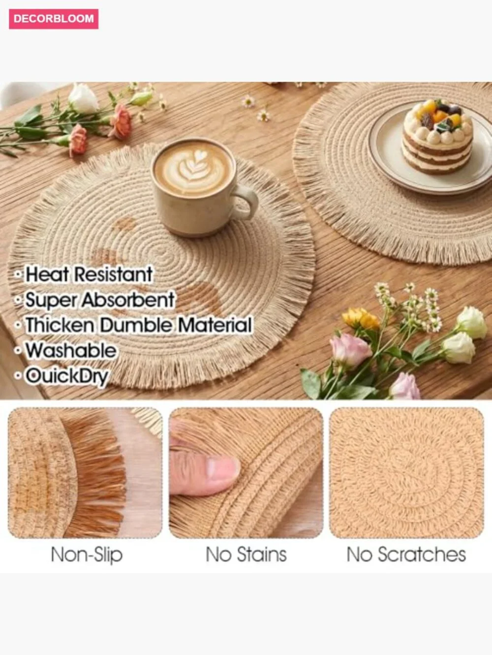 Set of 8 Round Woven Paper Placemats